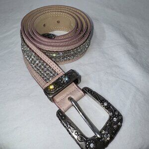 Streets Ahead VTG Pink Leather Belt Silver Buckle Rhinestones Size M